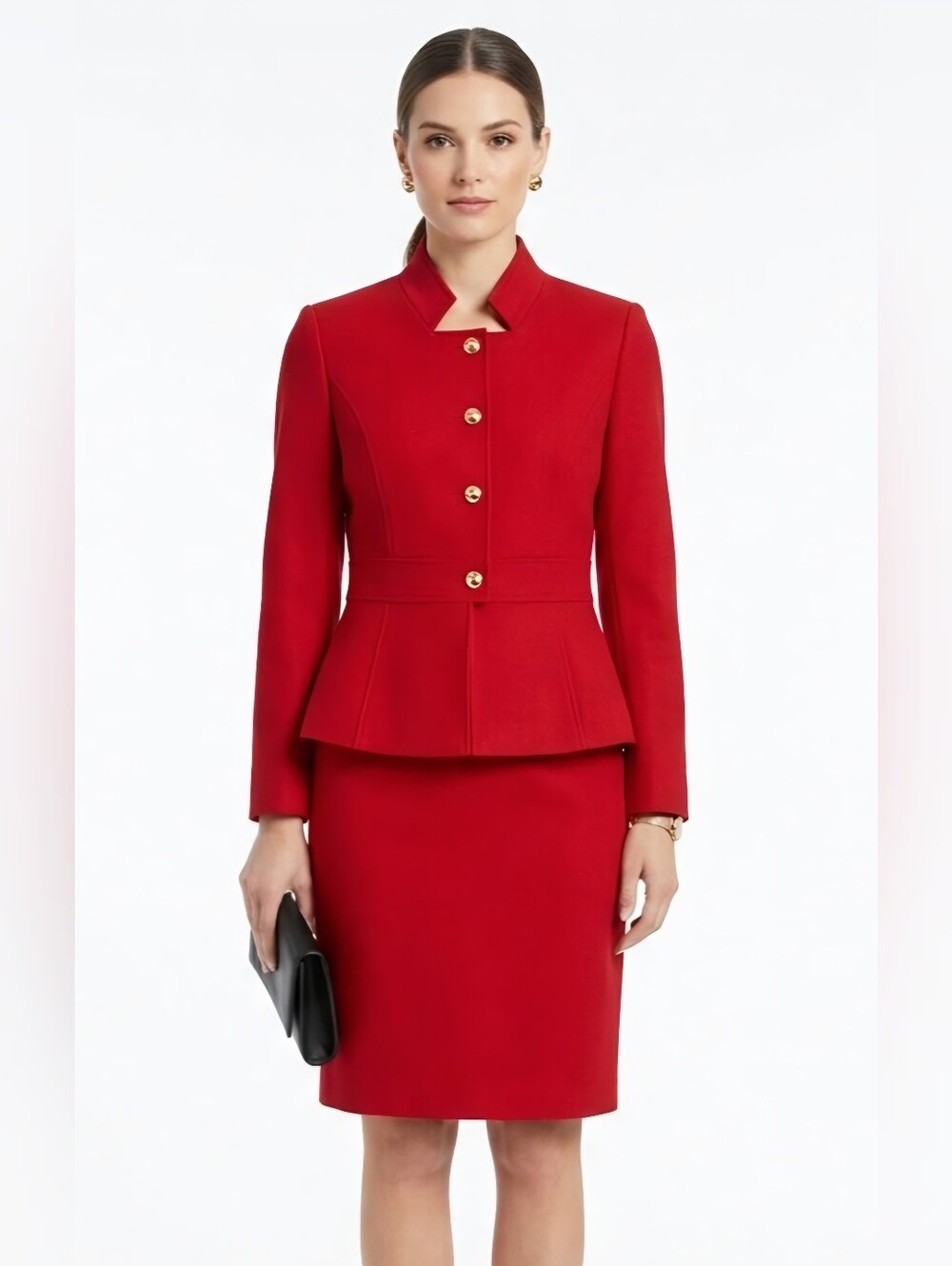 Tahari ASL Structured Red Peplum Blazer Jacket & Skirt Size 12P